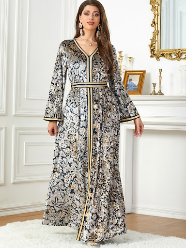 Title 12, Arabian Autumn And Winter Printing Velvet Dress