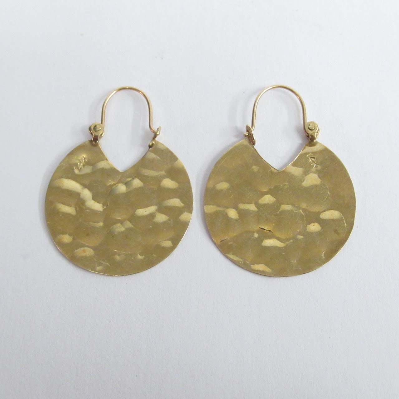 14K Gold Hammered Disc Earrings