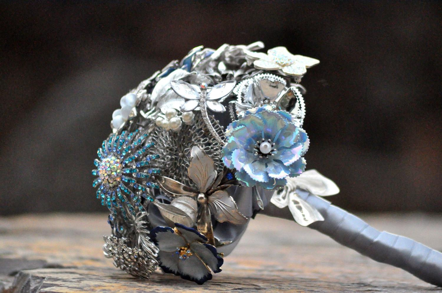 Wedding Brooch Bouquet - Blue,