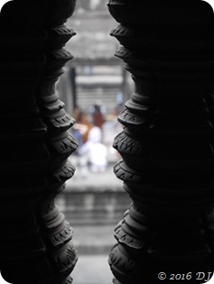 The pillars are in focus