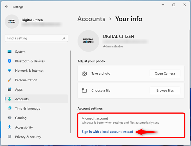 Accedi con un account locale anziché Microsoft