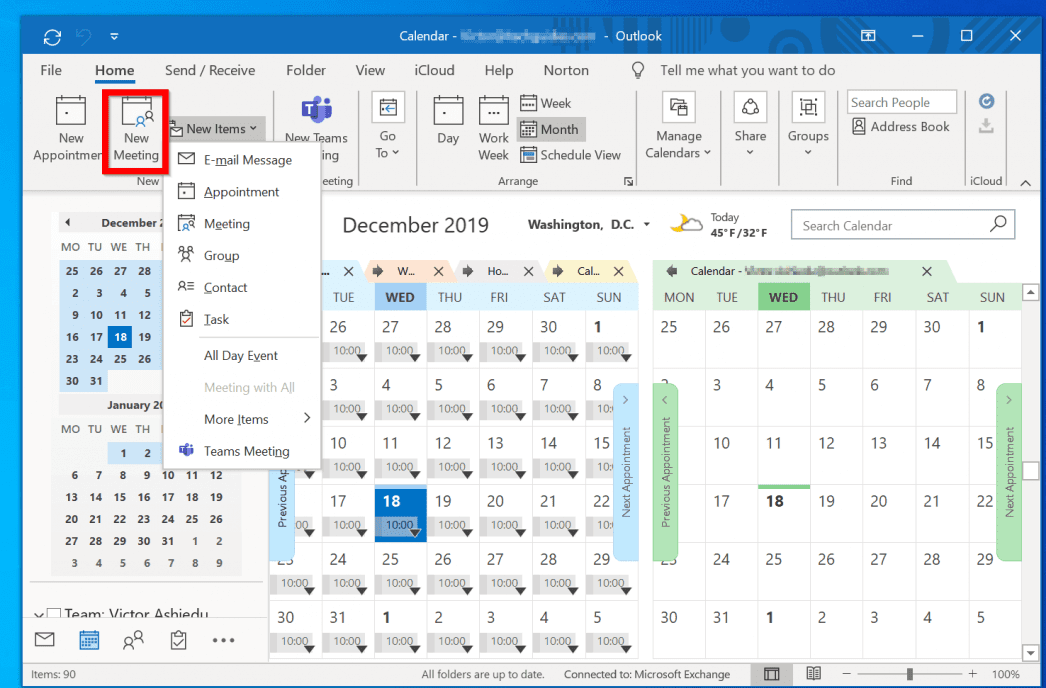 Dai menu in alto, scegli Nuova riunione