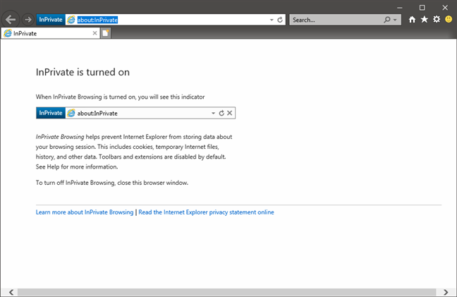 Internet Explorer - เกี่ยวกับ:หน้าต่าง InPrivate