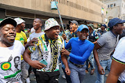 ANCYL chanting outside Luthuli House ready to defend the party's headquarters against the DA's load-shedding crisis march.