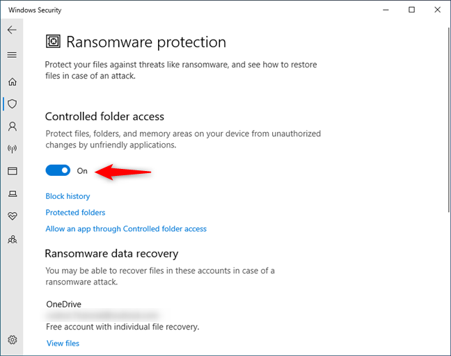 Attivazione dell'accesso controllato alle cartelle in Windows 10