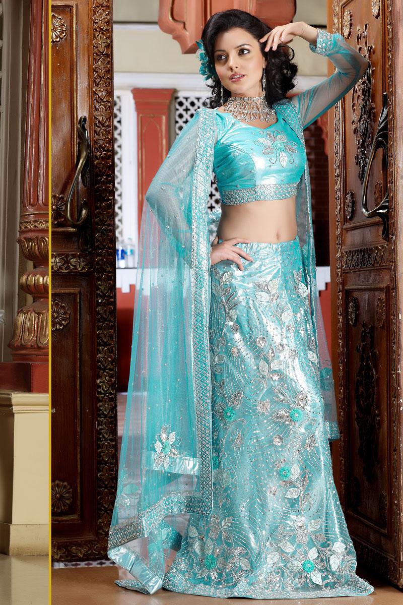 Sky Blue Wedding Lehenga Choli