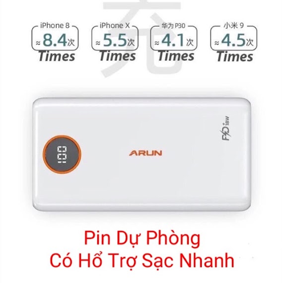 Pin Dự Phòng Arun Fc20 20.000 Mah Hổ Trợ Sạc Nhanh 18W Các Đời Máy Cao Cấp