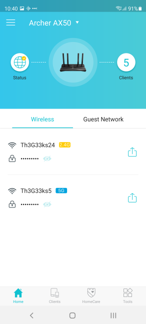 Tether 应用程序适用于 TP-Link Archer AX50