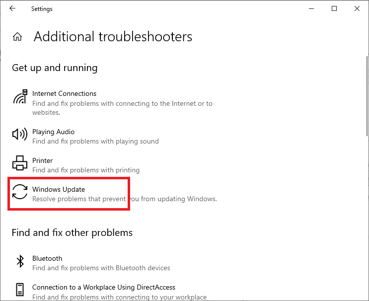 Wybierz Windows Update