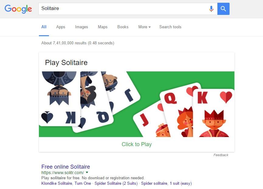 Вы можете играть в игру Solitaire на Google виртуально