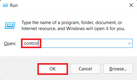 [ファイル名を指定して実行]ダイアログボックスにcontrolと入力し、[OK]をクリックします