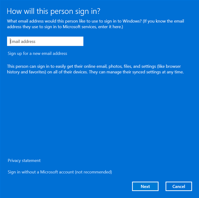 Voer het e-mailadres van het Microsoft-account in