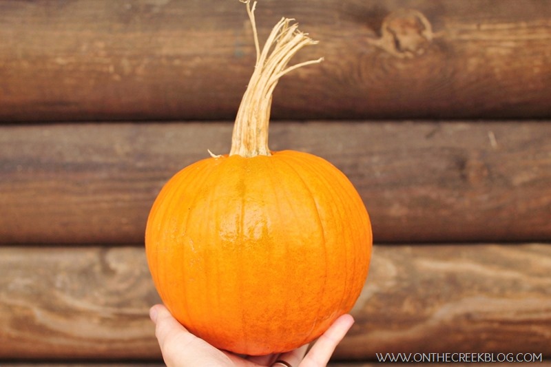 Super simple fall front porch using yard sale finds including a large wooden pumpkin!