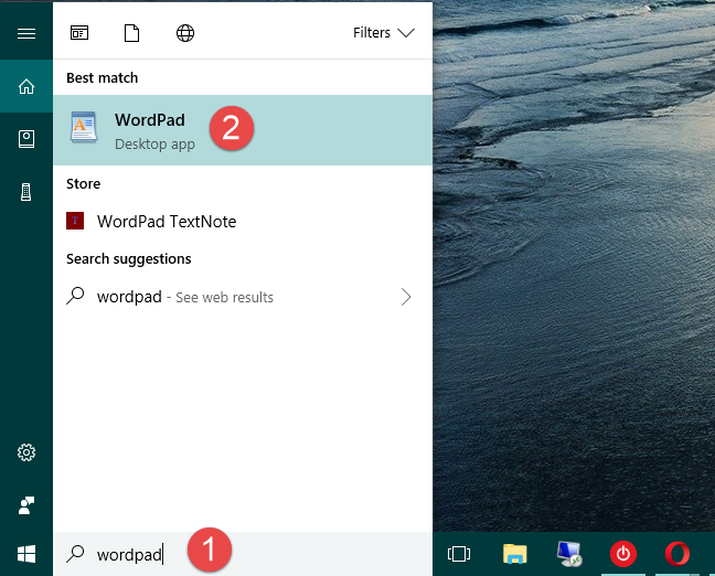 กำลังค้นหา WordPad ใน Windows 10