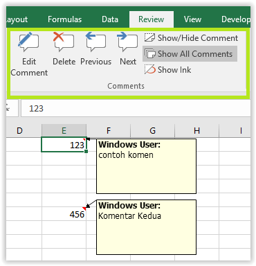 menampilkan dan menyembunyikan comment pada excel