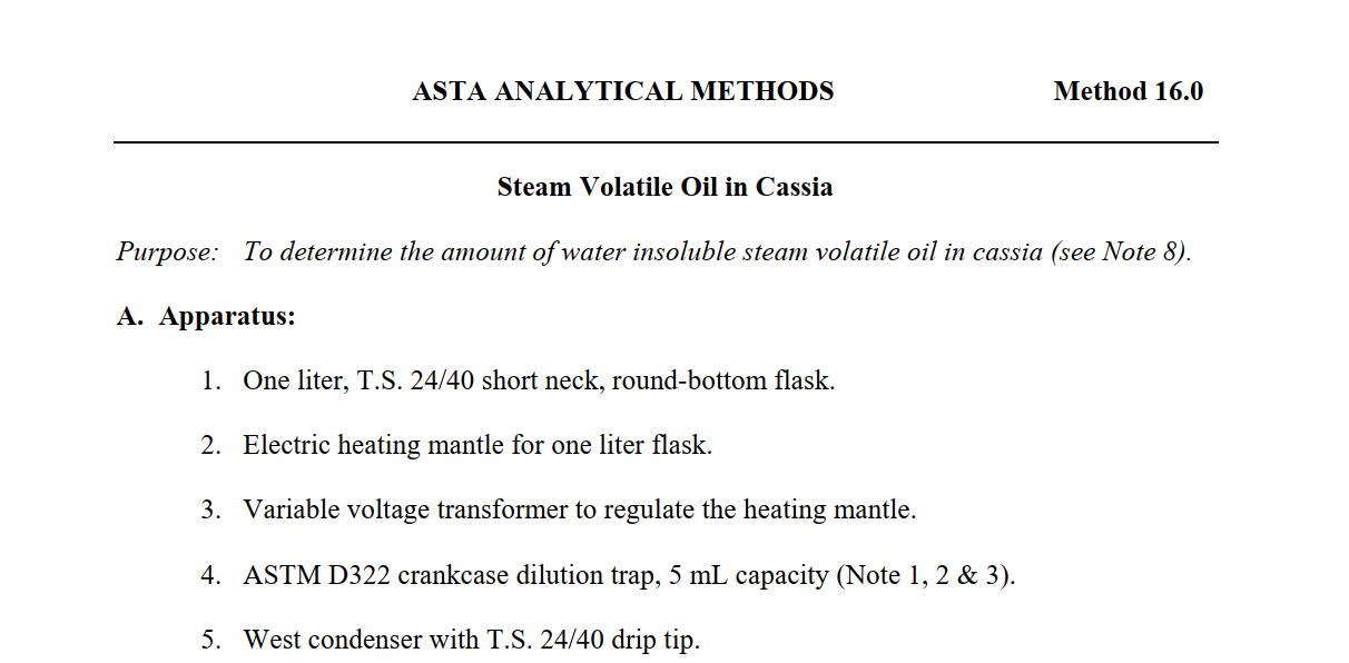 Method of analysis of volatile oil in cinnamon