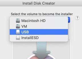 Selezionando USB dal menu a discesa in Disk Creator