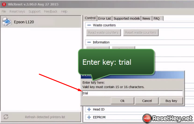 enter waste ink counter reset key trial