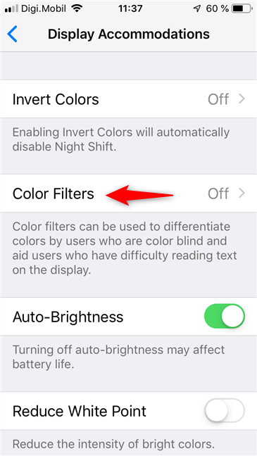 La entrada de filtros de color en iOS