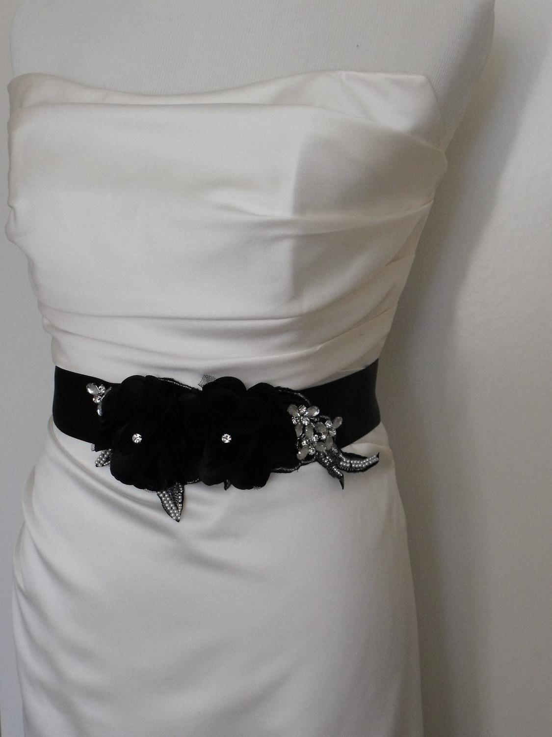 Black Bridal Gown Sash Belt