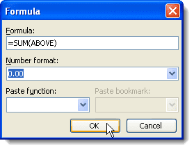 Cerrar el cuadro de diálogo Fórmula