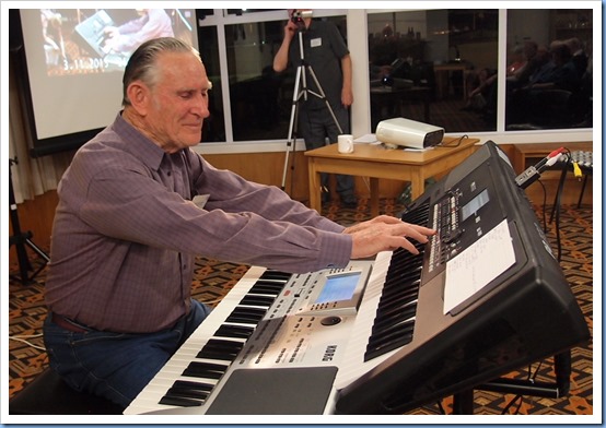 Our guest artist for the night, Roy Steen, shown here setting-up his Korg Pa80 and (on the top) his Korg Pa300. Photo courtesy of Dennis Lyons.