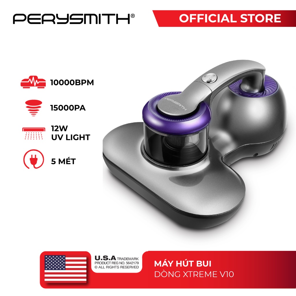 [Mã ELHA22 giảm 6% đơn 300K] Máy hút bụi giường nệm PerySmith XTREME V10 diệt khuẩn uv công suất 700W