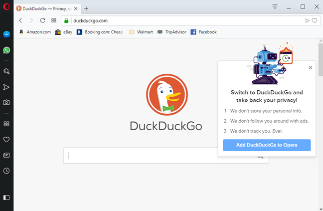 Добавление DuckDuckGo в Opera