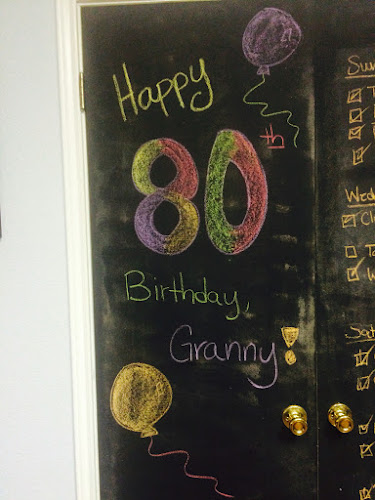 Granny's 80th On chalkboard door