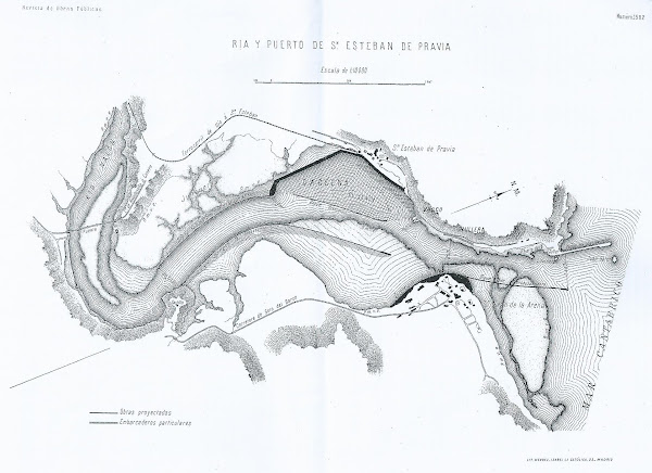 Plano de la ría y puerto de San Esteban de Pravia en los primeros años del siglo XX. Revista de Obras Públicas.jpg