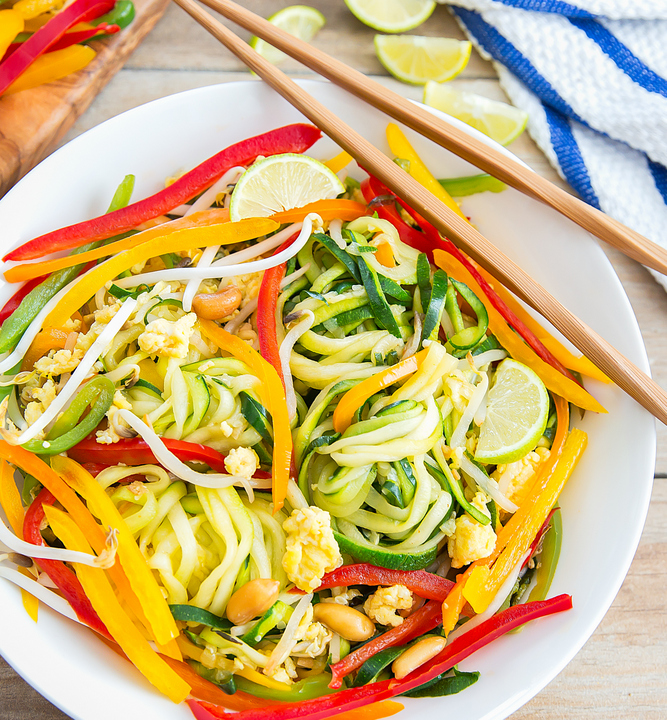 overhead photo of Pad Thai Zucchini Noodles