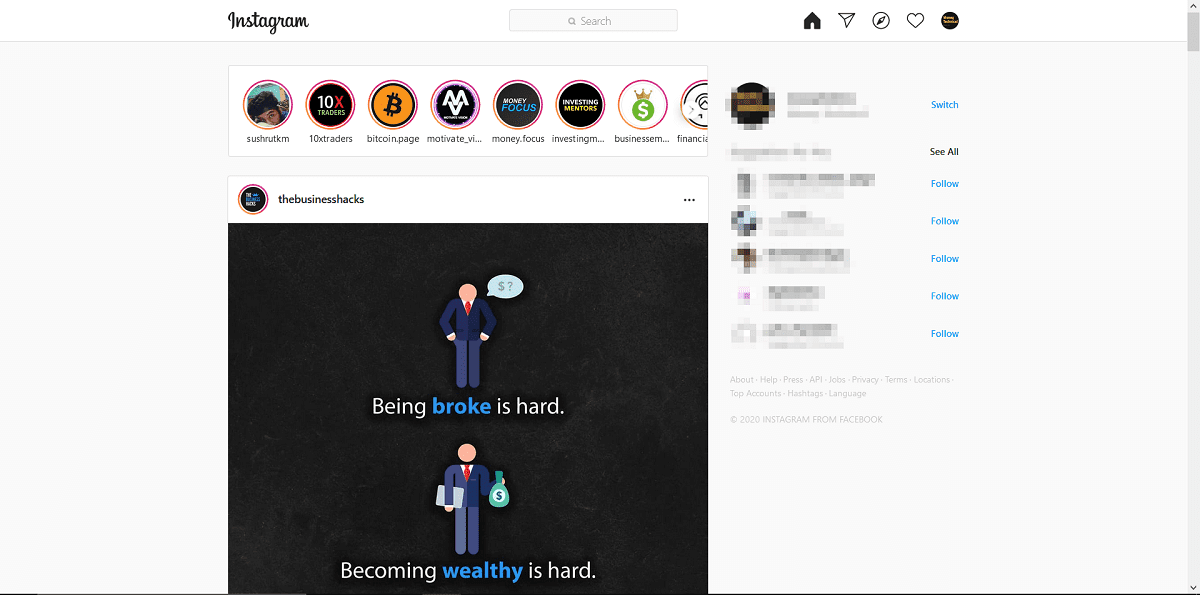 L'interface utilisateur est la même que celle de l'application mobile |  Vérifier les messages Instagram sur PC