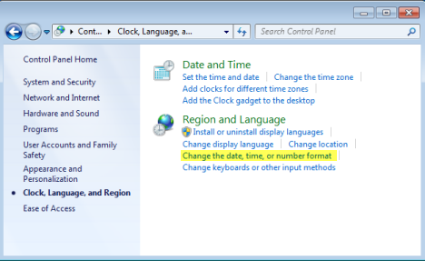 Datums, tijden en valuta-instellingen, Windows 7