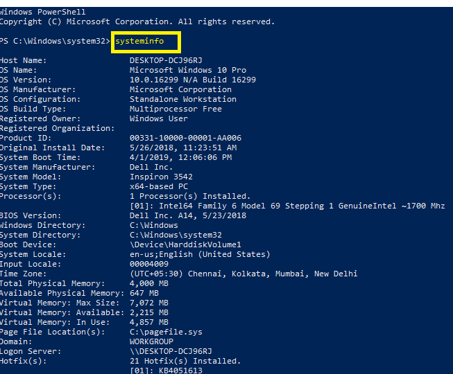 Escriba el comando y presione Entrar.  Verifique las especificaciones de su PC en Windows 10