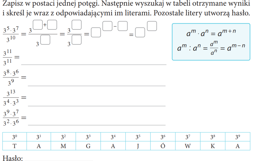 Potęgi Sprawdzian Klasa 7 Pdf KLASA 7 Temat: Potęgi o tych samych podstawach - zadania.