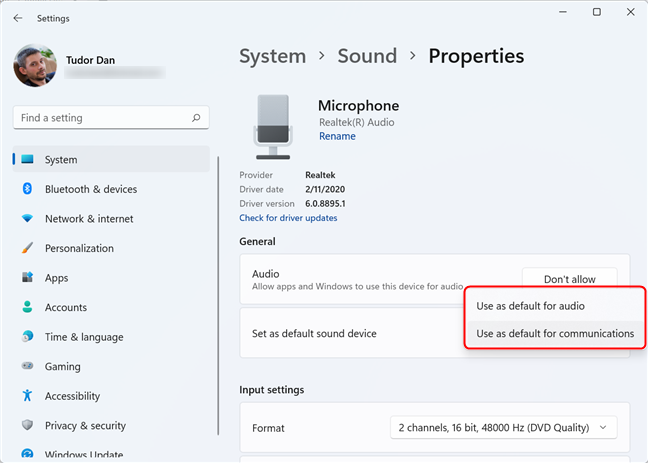 Met het menu kunt u standaardinstellingen voor audio en communicatie instellen