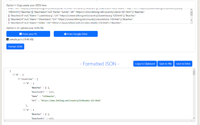 Screenshot of JSON Formatter