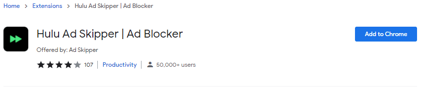 Hulu Ad Skipper in Chrome Web Store |  Beste extensie voor het blokkeren van advertenties voor Chrome