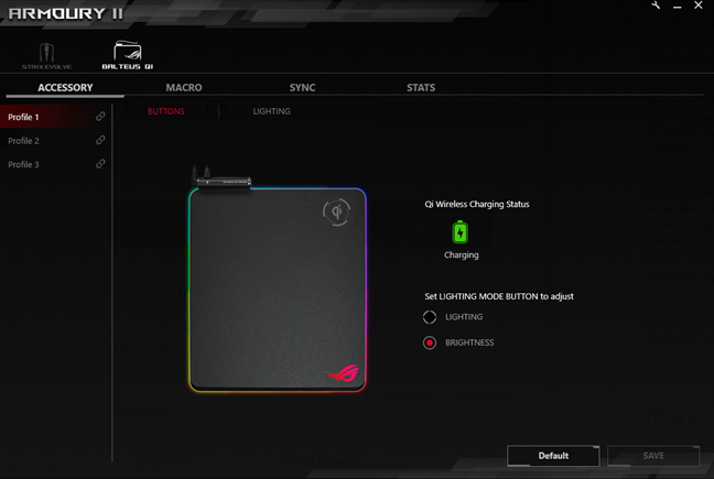 Configuración de Armory II para ASUS ROG Balteus Qi