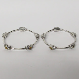 Sterling Silver & Yellow Stone Bangle Bracelet Pair