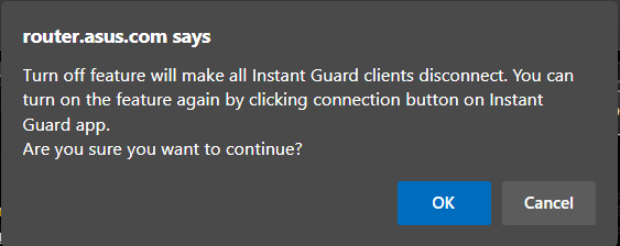 Bevestig dat u akkoord gaat met het loskoppelen van Instant Guard-clients