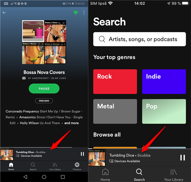 Reproducir una canción en Spotify para Android y iPhone