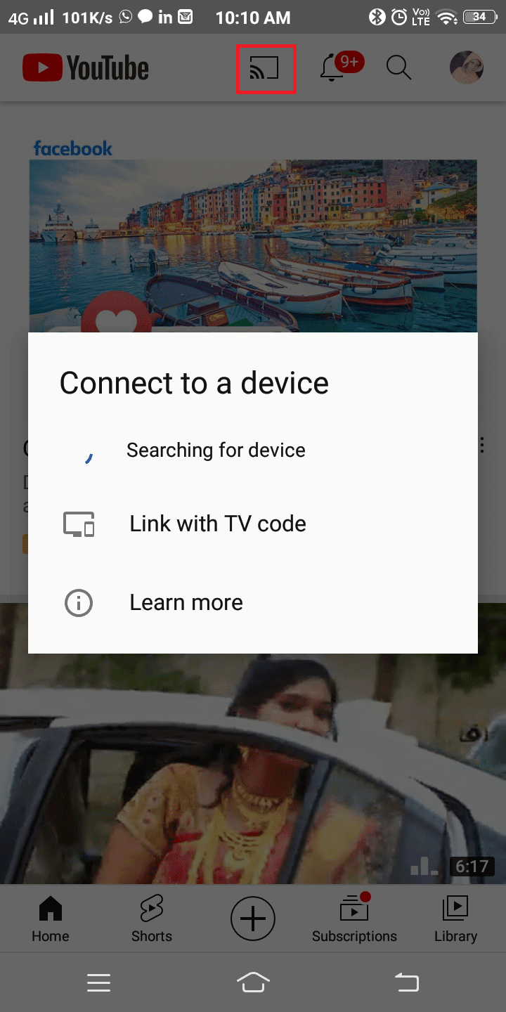 Ahora, inicie YouTube y toque la opción Transmitir |  Cómo transmitir a Xbox One desde su teléfono Android