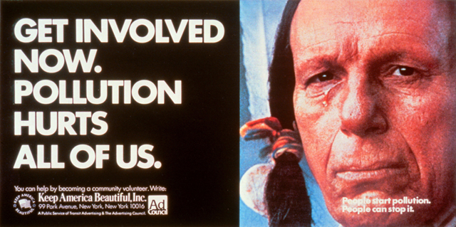 Keep America Beautiful's famous 1971 Ad Campaign, featuring Iron Eyes Cody as the “Crying Indian”. Graphic: Ad Council