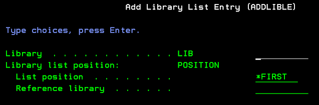 ADDLIBLE, Add Library list entry, ADDLIBLE in AS400, ADDLIBLE in IBMi