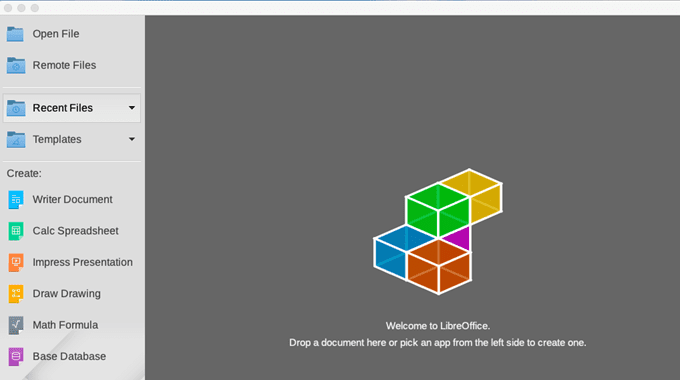 Finestra dell'app LibreOffice