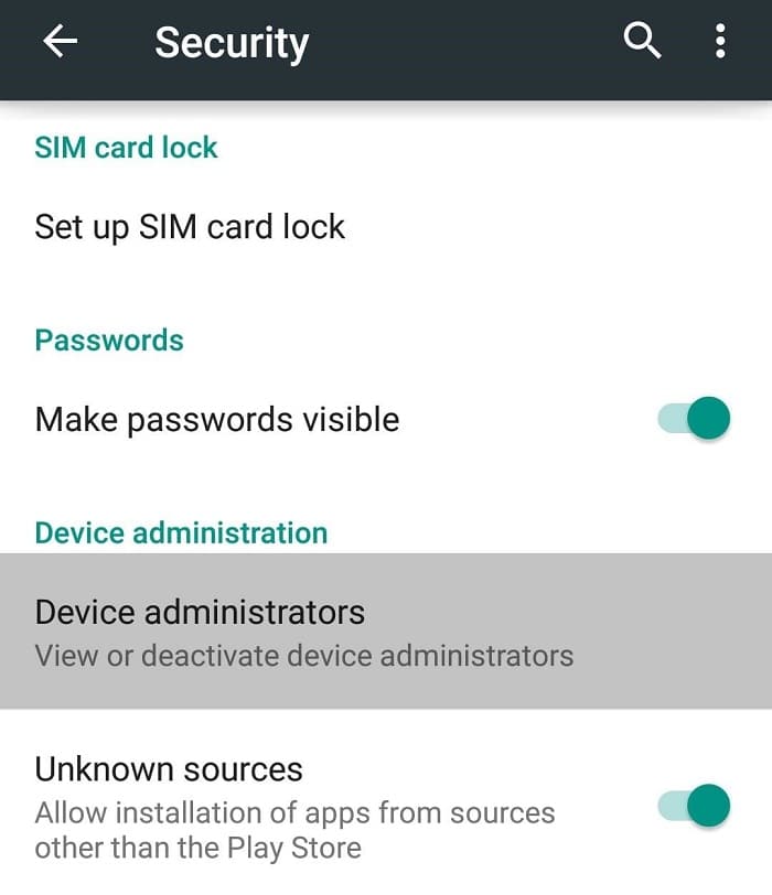 In Sicurezza, tocca Amministratori dispositivo |  Rimuovere i virus Android senza un ripristino delle impostazioni di fabbrica