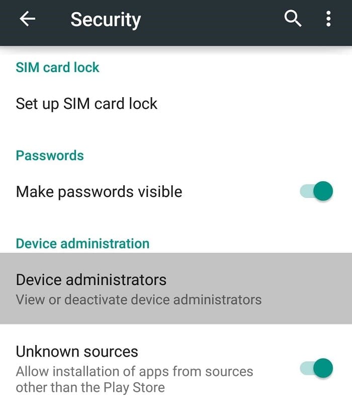 Tik onder Beveiliging op Apparaatbeheerders |  Android-virussen verwijderen zonder de fabrieksinstellingen te herstellen