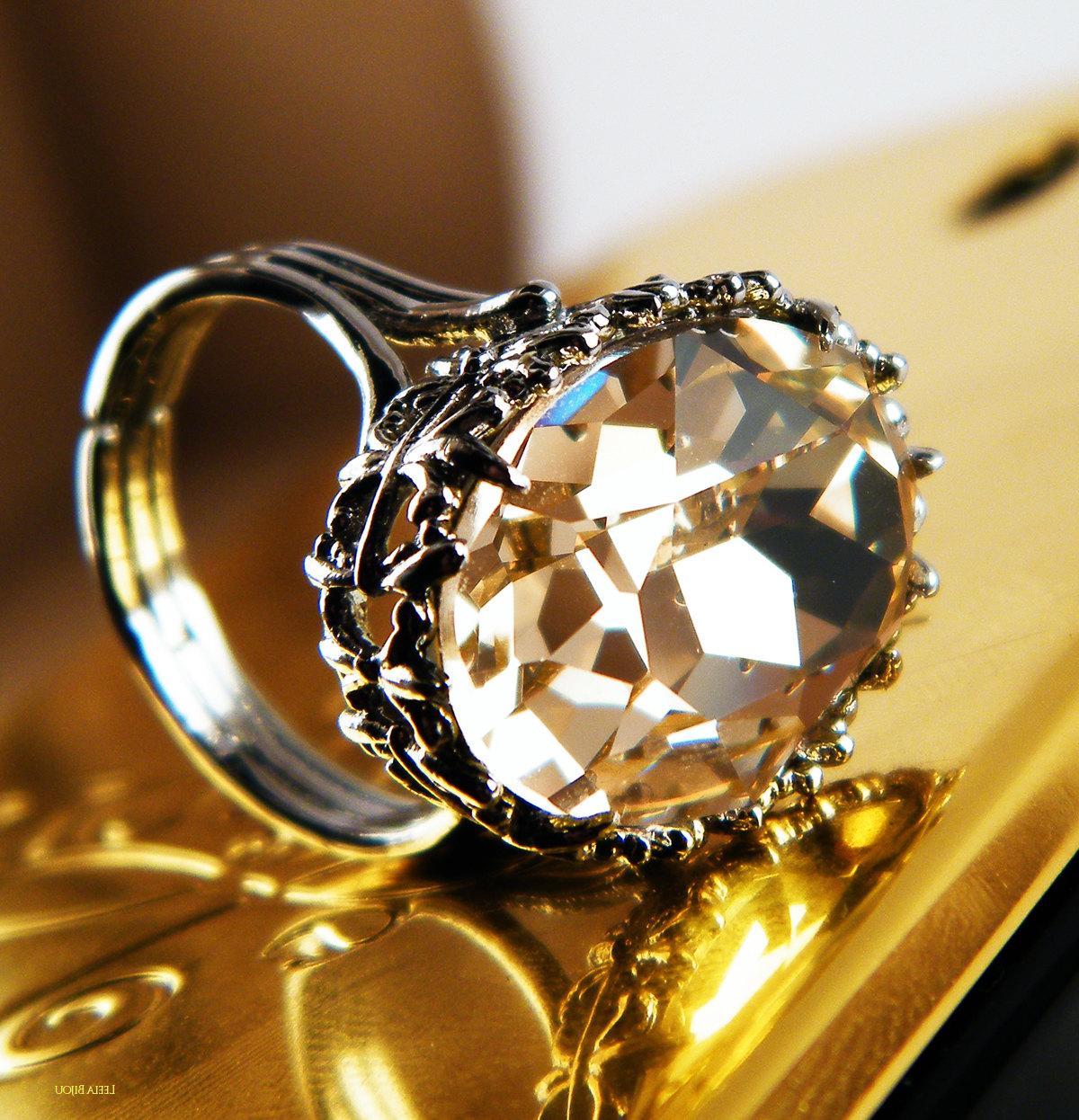 Golden Peach Ring Swarovski Crystal Silver Plated. From LeelaBijou