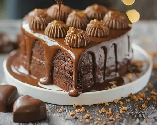 Hershey's Kisses Dark Chocolate Caramel Brownie Heart Cake [300 Grams]